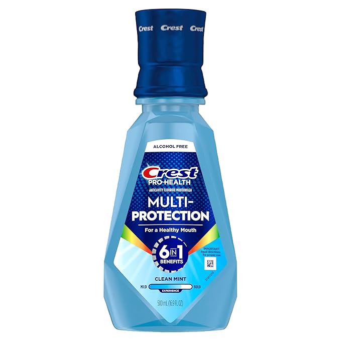 Crest Pro-Health Advanced Multi-Protection Mouthwash, Alcohol Free Mouthwash, Fresh Mint, 500 mL (16.9 Fl Oz), Pack of 4, Crest Mouthwash, Flouride Mouthwash
