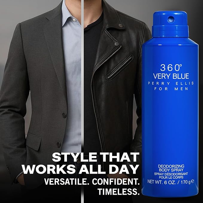 Perry Ellis 360° Very Blue Body Spray for Men - Body Spray Cologne, EDT, All Over Men's & Boys Mist with Notes of Citrus, Bergamot & Amber Fragrance - 6 oz