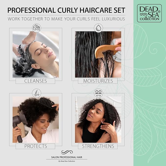 Dead Sea Collection Shampoo and Conditioner Set for Curly Hair - Pure Dead Sea Minerals, Avocado and Aloe – Professional Hair Care - Softening and Moisturizing - Pack of 2 (33.8 & 30.6 Fl. Oz)