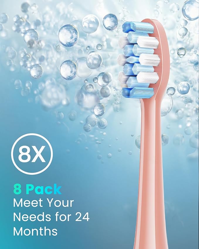 Onlyone Replacement Toothbrush Heads, Compatible with Philips Sonicare Click-on Handles, and AquaSonic Electric Toothbrush, Soft Electric Toothbrush Heads Refills, Pink, 8 Pack