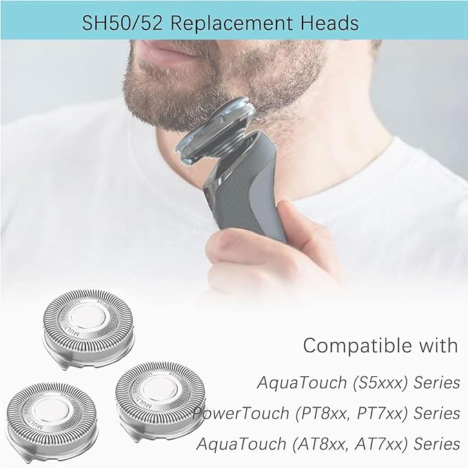 SH50/52 Replacement Heads Compatible with Philips Series 5000 SH50 Electric Shavers, SH50 Shaving Razor Heads Compatible with Norelco 5210 5100 5590 PT730 AT830 Shavers, 9 Pack