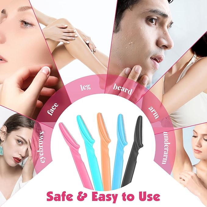 100 Pcs Eyebrow and Face Razors for Women and Men, Multi-Color Facial Shavers with Protective Covers, Safe for Beginners