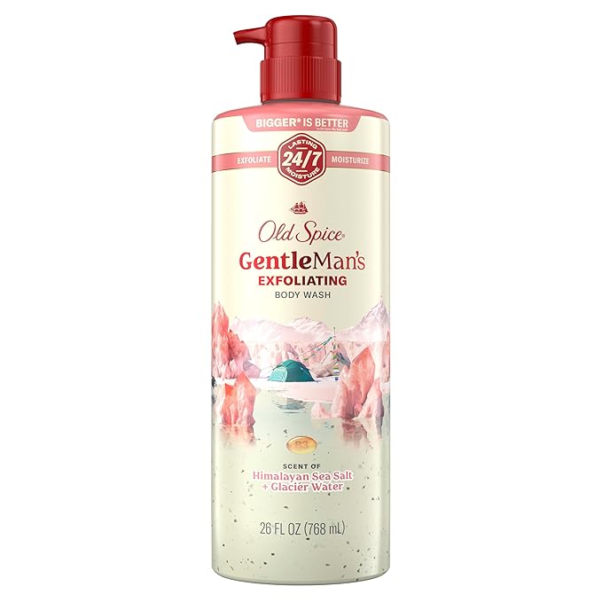 Old Spice GentleMan's Exfoliating & Moisturizing Body Wash for Men, 24/7 Shower Fresh with Long Lasting Scent, Renewing Vitamin B3 Blend, Himalayan Sea Salt + Glacier Water Scent, 26 oz