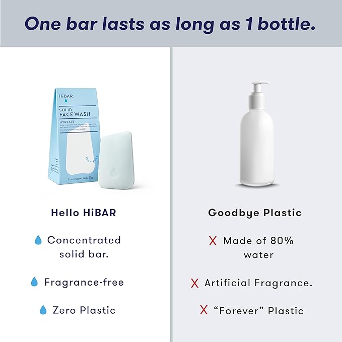 HIBAR - Hydrate Face Wash Bar - Solid Face Wash - Hydrating & Moisturizing - With 12 Unique Amino Acids - Safe For Daily Use & Sensitive Skin - Plastic, Paraben & Soap-Free - Vegan - 1 Bar