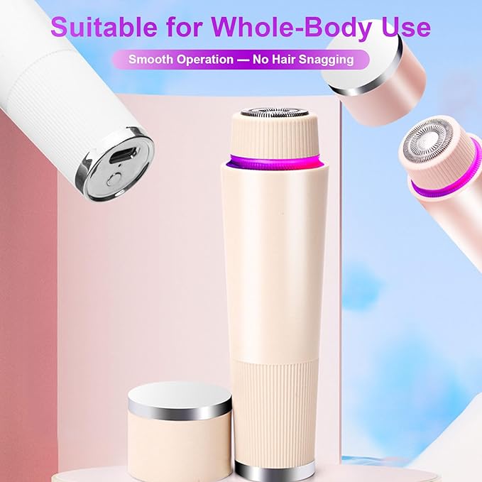 BloomlyPro Facial Hair Remover, Gentle Micro-Trimming with Led Light, Portable Design, Painless Electric Face Razor for Coarse Hair (White)