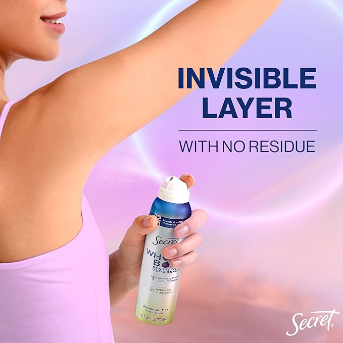 Secret Whole Body Deodorant for Women, Spray White Tea & Jasmine Scent, Aluminum Free Deodorant Spray, 72 HR Odor Protection, 3.5 oz