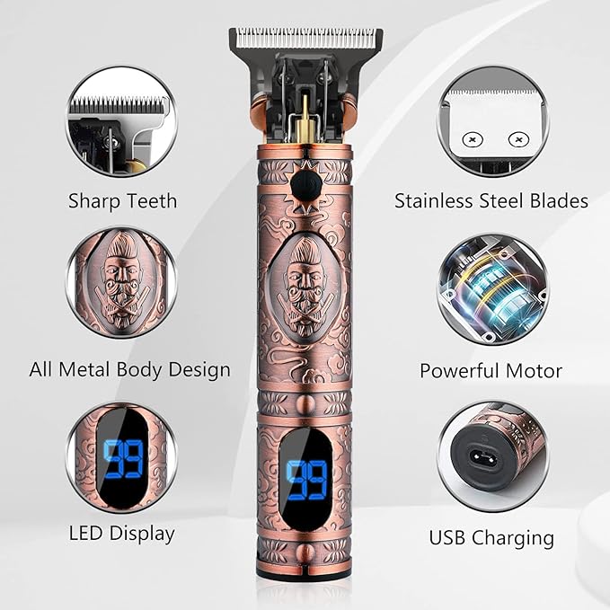 AMULISS Professional Hair Trimmer Mens Hair Clippers Zero Gapped Cordless Hair Trimmer Professional Haircut & Grooming Kit for Men Rechargeable LED Display