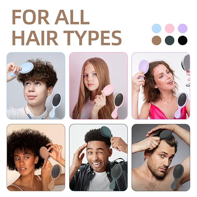 Mini Hair Bursh for Kids Women and Men, Protable Travel Size Hair Brush for Pockets Purse backpack,Mini Detangler Brush for All Hair Types, Small Hair Brush for Detangling(1 Pack-Mocha)