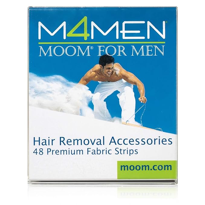 MOOM Men's Hair Removal Waxing Strips, 48 Count, 36 Body + 12 Face Strips, Reusable Polycotton