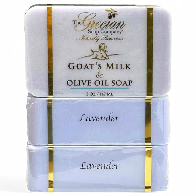 The Grecian Soap Company Goat Milk & Olive Oil Soap Bar 3-Pack – Lavender Scent, Natural Bar Soap, Moisturizing & Nourishing Body & Face Soap Bars, Handmade in USA