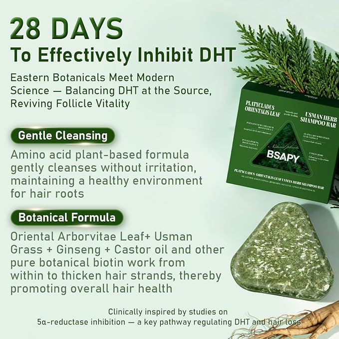 Anti Hair Loss Shampoo Bar – DHT Blocker with Polygonum, Ginseng & Tea Tree, Strengthens Roots, Reduces Hair Fall, for Thinning Hair, Sulfate-Free, Herbal Hair Growth Soap 120g *2