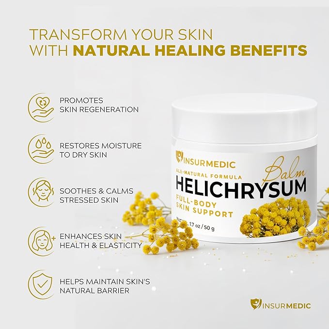 Helichrysum Essential Oil Balm - Helichrysum Italicum Cream for Veins Bruises Aches Pains & Skin Healing - Full Body Hydration Multipurpose Salve for Bruising & Wrinkles