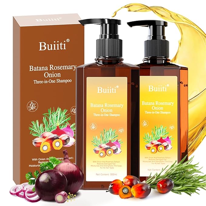 Batana Oil Shampoo for Hair Growth – Infused with Rosemary & Onion, Anti Hair Loss & Thickening Treatment for Women & Men, Promotes Regrowth, Sulfate Free Natural Formula, 10.14 fl oz (2PCS)