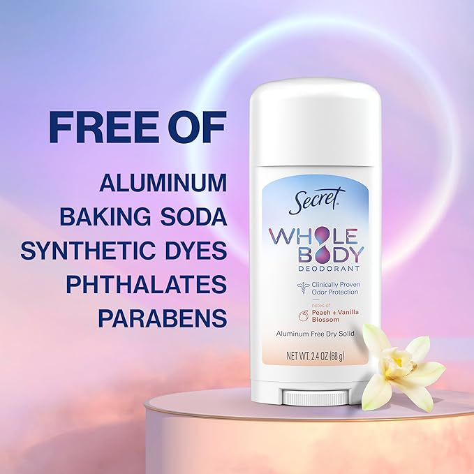 Secret Whole Body Deodorant for Women, Stick + Spray Bundle, Peach + Vanilla Blossom Scent, Aluminum Free, 72 HR Odor Protection, 2.4 oz & 3.5 oz (Pack of 2)