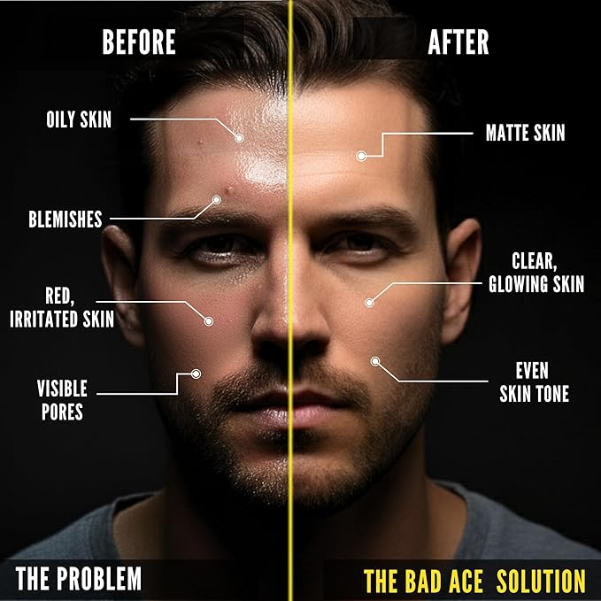 BAD ACE Daily Men's Charcoal Face Wash with Scrubs, Korean Exfoliating Face Wash - Premium Face Scrub for Men, Deep Cleansing Skin Care | Men's Facial Cleanser for Oily Skin & Normal Skin, 4 oz