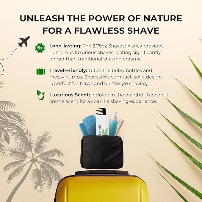 Shavestix Shaving Cream Stick 2.75 Oz [2 Packs]- Travel Size Toiletries for Women | Coconut Milk Based Razors, Shavers Friendly Hair Removal Cream Shave Bar | Sub Shaving Gel, Soap, Foam