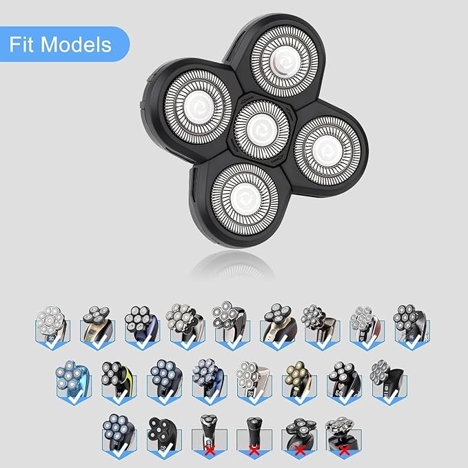 FREEDOM 2 pcs Universal 5 Blades Shaver Replacement Heads Compatible with Freebird SHPAVVER Wyklaus Freedom Head Shaver, Compatible with Most Major Brands, Smooth Grooming Shaves