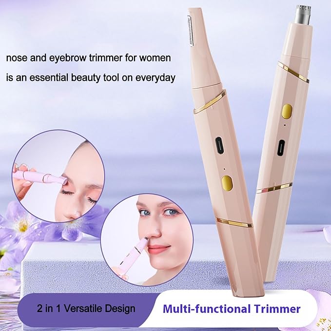 Nose Hair Trimmer and Eyebrow Trimmer for Women, 2 in1 Rechargeable Electric Shaver Razor Facial Hair Trimmer for Nose Ear Eyebrow, Pink