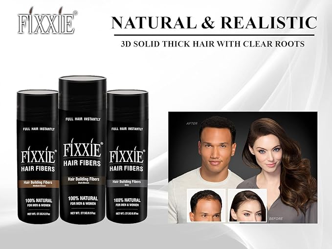FIXXIE Hair Fibers LIGHT BROWN for Thinning Hair 27.5g Bottle, Hair Fibre Concealer for Hair Loss for Men and Women, Naturally Thicker Looking Hair with Keratin Hair Fibres