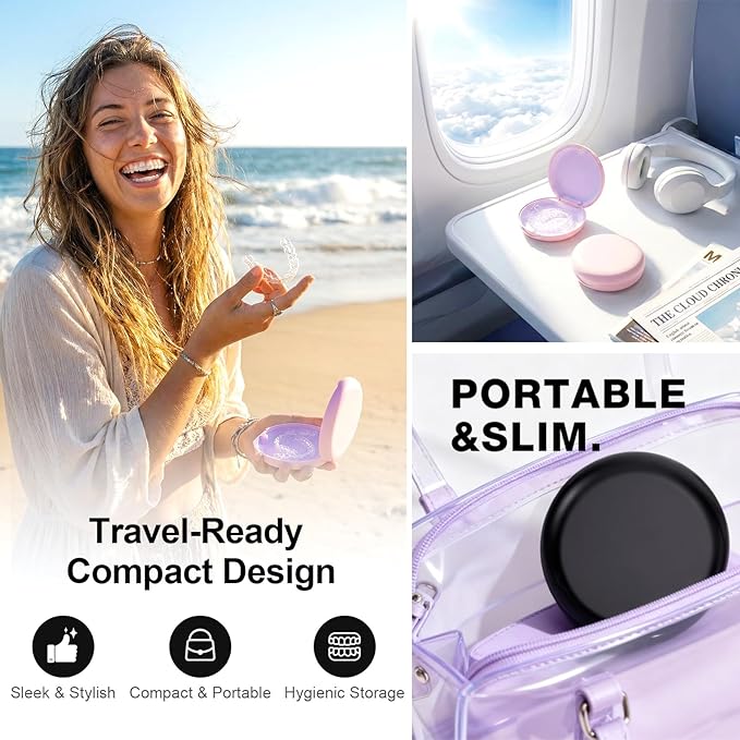 2 Pack Retainer Case with Mirror, Magnetic Aligner Case Compatible with Invisalign, Portable Slim Orthodontic Storage Kit for Clear Aligners - Pink