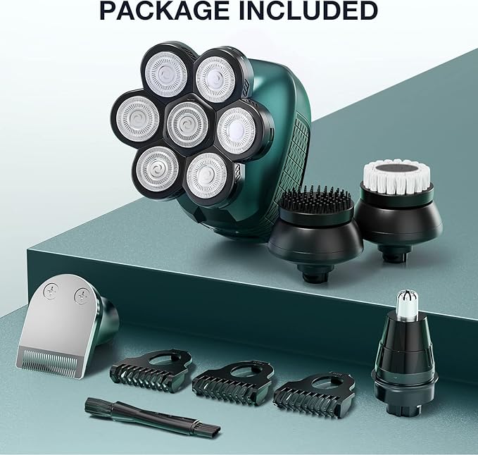 Head Shavers for Bald Men: 5-in-1 Electric Razor - Waterproof Wet Dry Shaving - Professional Grooming Kit for Balder - Rechargeable Head Shavers (Dark Green)