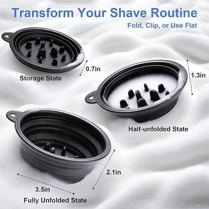 2-Pack Foldable Shaving Soap Bowl, Portable, Easy-to-Carry Shaving Soap Cup for Wet Shave, Travel Shaving Lather Bowl/Shaving Mug Compatible with Shave Cream & Soap for Men (Black& Blue)