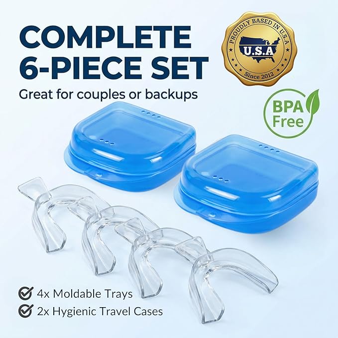 Lumeeno Moldable Teeth Whitening Trays for Gel Compatible with Opalescence and All Gels - 4 Trays & 2 Storage Cases Thin, Trimmable, BPA-Free