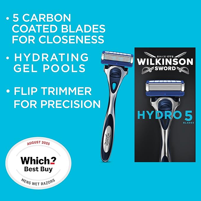 Wilkinson Hydro 5 Skin Protection Razor, 13 Blade Refills, Enriched Lubricating Band with Pro Vitamin B5, Multicolor (1 Count, Box)