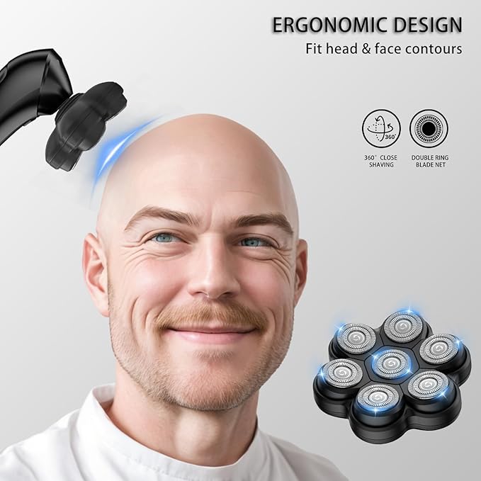 Magnetic Head Shaver Replacement Heads 7 Double Ring Waterproof Rotary Razor Blades for Bald Men Compatible with Freebird wyklaus shpavver(Black)