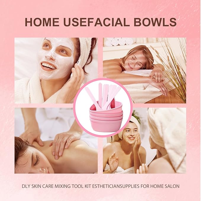 2 Sets Pink Plastic Mixing Bowl with Stirring Spatulas Heart-Shaped Facial Mask Container Pots for DIY Skin Care, Cream, Soap Making & Spa Application