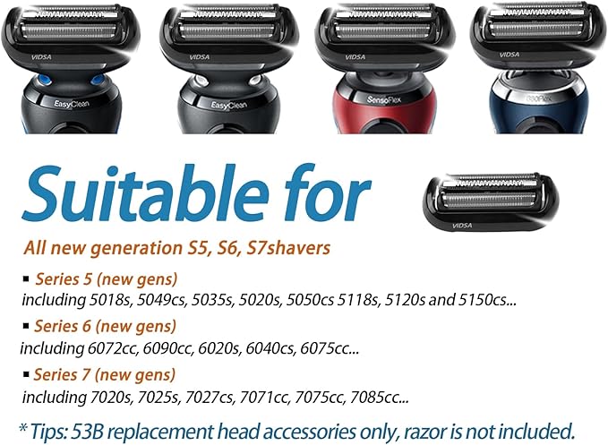 Series 5 Series 6 53B Shaver Replacement Head for New Gens S5 S6 Razors, Compatible with 6072cc, 6090cc, 6020s, 6040cs, 6075cc, 5018s, 5049cs, 5035s…(2 Count)