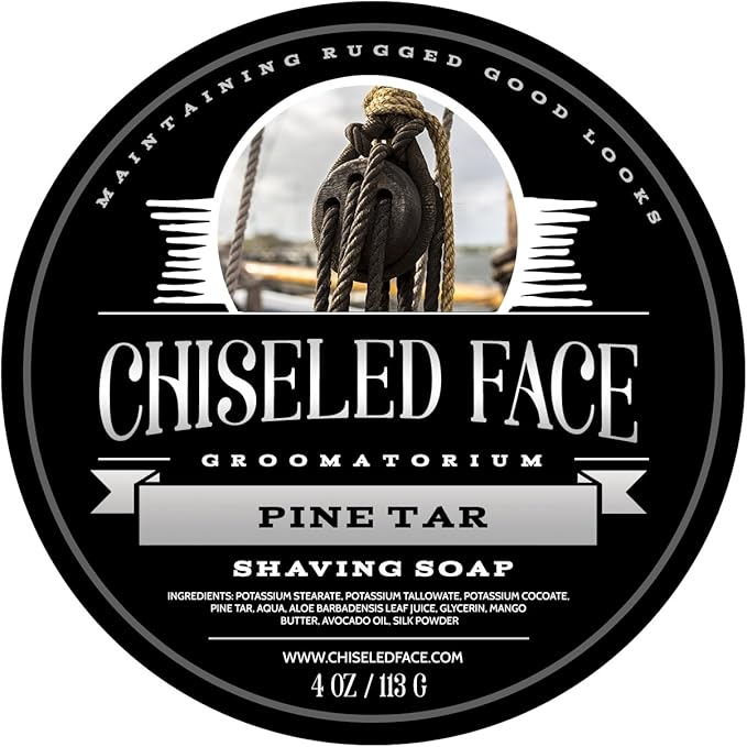 Pine Tar Handmade Luxury Shaving Soap by Chiseled Face — Rich, Thick Lather — Smooth, Comfortable Shaves — Tallow-Based Soap — Made in The USA