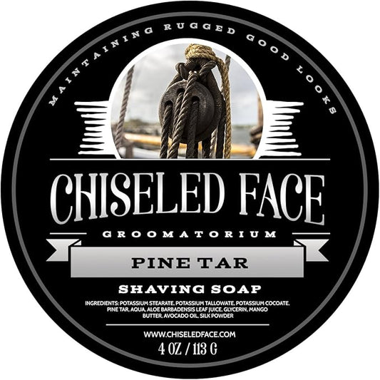 Pine Tar Handmade Luxury Shaving Soap by Chiseled Face — Rich, Thick Lather — Smooth, Comfortable Shaves — Tallow-Based Soap — Made in The USA