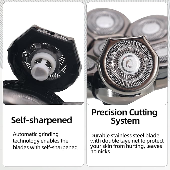 Replacement Heads Compatible with Shpavver,Men's Electric Trimmer Blades,Precision Cutting,1PCS,7D Blade Heads for Wet & Dry Use,Silver,1PC(Head ONLY)