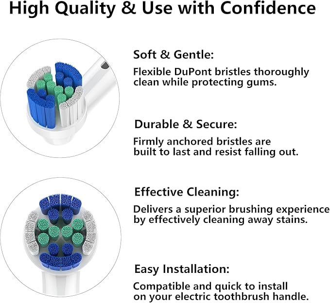 Replacement Toothbrush Heads with Precision Cleaning, 12 Pack with Color-Coded Rings for Family – Compatible with Oral-B Braun, Fits 7000/Pro 1000/500/3000 Series – Medium Stiffness