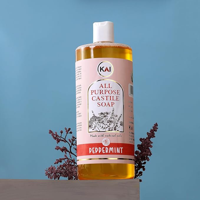 Liquid Peppermint Castile Soap; Concentrated and All-Purpose; Use for All Natural Body Wash, Face Cleanser, Hair Shampoo, Hands, Dishes, Laundry, Floors, and Pets; 32 Ounce (1 Pack)