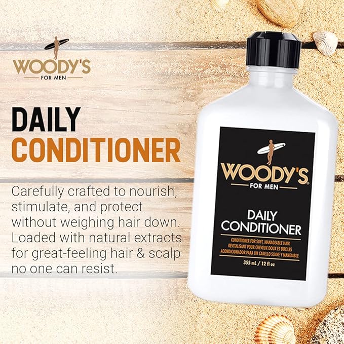 Woody's Daily Hair Conditioner for Men - Hydrating Mens Conditioner & Nourishing Hair Care, Paraben-Free Formula, 12 fl oz
