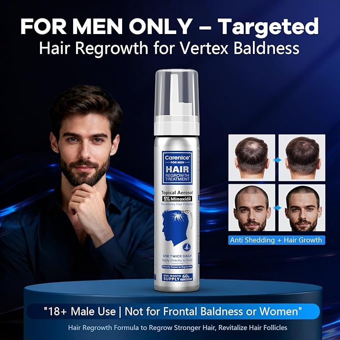 5% Topical Minoxidil Foam, Aerosol Minoxidil for Men, Infused with Biotin, Hair Growth Treatment, Supports Thicker and Fuller Hair & Beard Unscented (Minoxidil Foam, 8.44oz, 4 Months Supply)