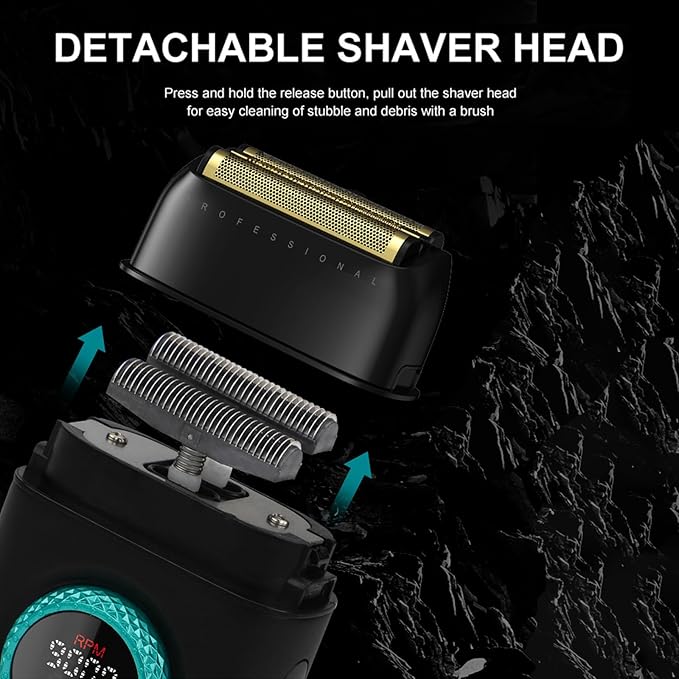 VGR 378 Electric Shavers for Men, Triple Floating Blade Foil Shaver Cordless Men's Electric Razor, 9000 RPM Motor Bald Shavers Titanium Foils with LED Display, Barber Supplies (Black)