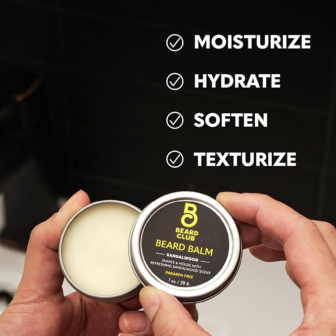 The Beard Club Sandalwood Beard Butter - Men's Leave-In Conditioning Balm, Softener and Moisturizer for Styling and Care - 2oz