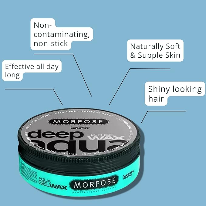 Morfose Deep Aqua Hair Gel Wax with Shiny and Strong Flexible 5 Hold, Manage Flyaways, Braids, and Curls, Professional Hair Styling for Women and Men, Fruity Scent, 5.92 Fl. Oz, (deep aqua)