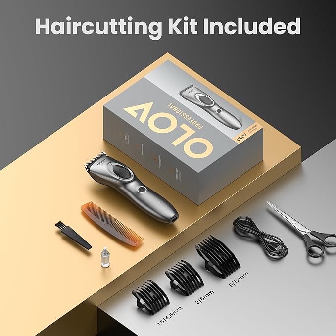 Hair Clippers for Men, Cordless Hair Clipper Kit, Adjustable 4 Length Setting, 2-Speed Settings, Replaceable Ceramic Blade Heads, Rechargeable Hair Clippers for Family (Grey)