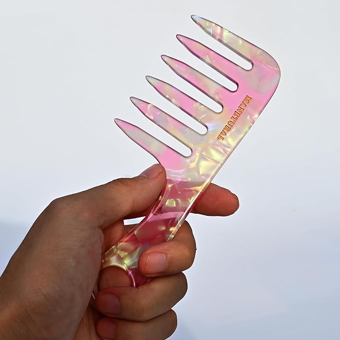 D1 | Small size Travel comb, Wide Tooth Handle comb for Curly Hair| Elevates, Preserves Curl, Eliminates frizz, Hair Comb for Women and Kids (PINK)