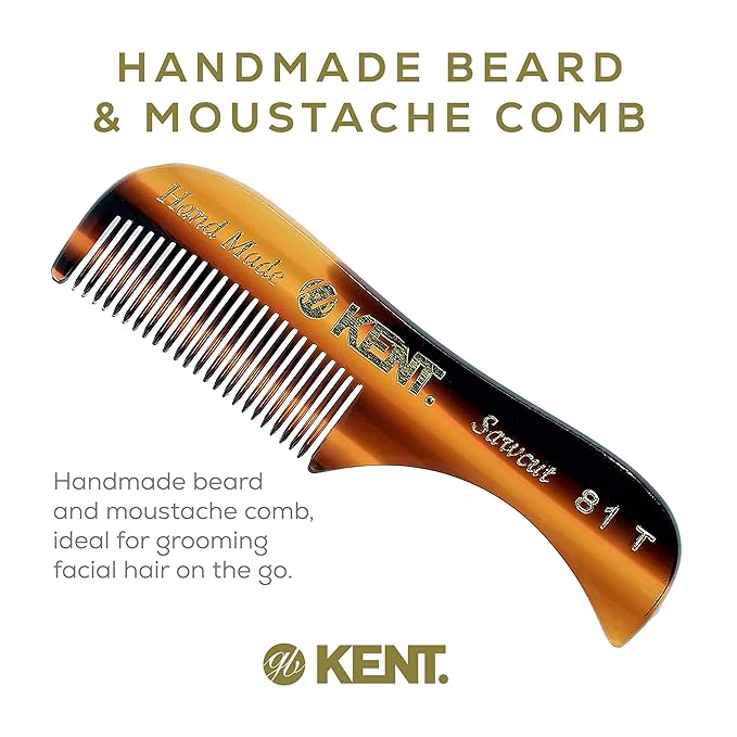 Kent A 81T X-Small Men's Beard Mustache Mini Pocket Comb, Fine Toothed Pocket for Facial Hair Grooming and Styling. Hand-Made of Quality Cellulose Acetate, Saw-cut Hand Polished. Made in England