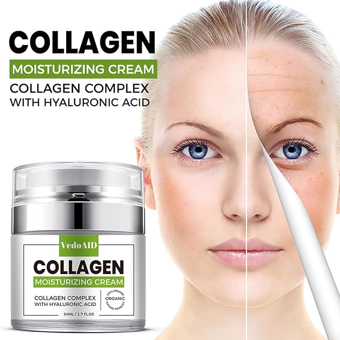 Collagen Moisturizing Cream with Hyaluronic Acid, Deep Hydrating Anti-Aging Face Cream for Firming Skin, Day & Night Facial Moisturizer for Women & Men, 1.7 fl oz (50ml)