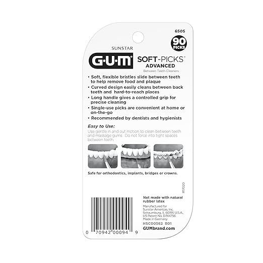 GUM Soft-Picks Advanced, Easy to Use Dental Picks for Teeth Cleaning Health, Disposable Interdental Brushes with Convenient Carry Case, Dentist Recommended Dental Picks, 90 Count (Pack of 3)