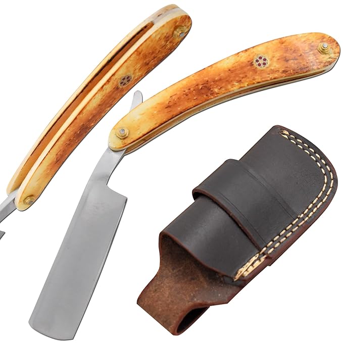 Straight Razor | Straight Edge-Razor Red Wood & Bone Handle- Sharp | High Hardness Stainless Steel Cutthroat Straight Edge Blade | Barber Razor (219)