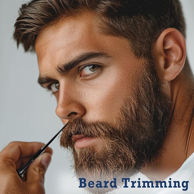 Sharp Stainless Steel Shears - Black - Professional Beard & Mustache Scissors for Precise Trimming of Facial Hair, Eyebrows, and Mustache