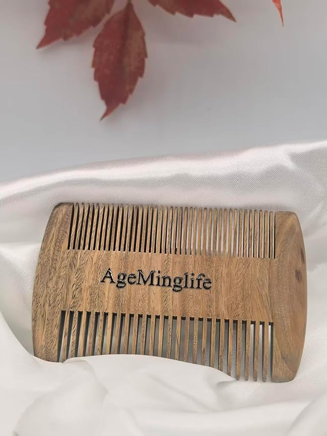 Men Handmade Beard Comb With 100% Natural Green Sandalwood In Fine&Wide Teeth For Long And Short Beard, Hair