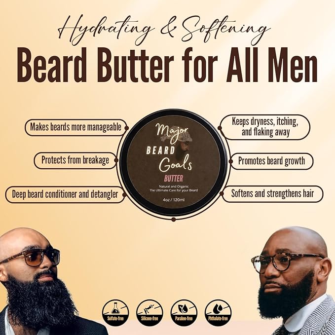 Beard Butter for Men - Leave-In Softener for Mustache & Beard Care, Cream Hydrates, Reduces Itchiness - Jamaican Black Castor Oil, Biotin, Collagen, & Shea Butter - 4oz